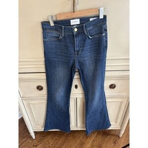 Frame Le High Flare Blue Denim Jeans Cotton Blend 29 Retro Boho Y2K Medium Rinse